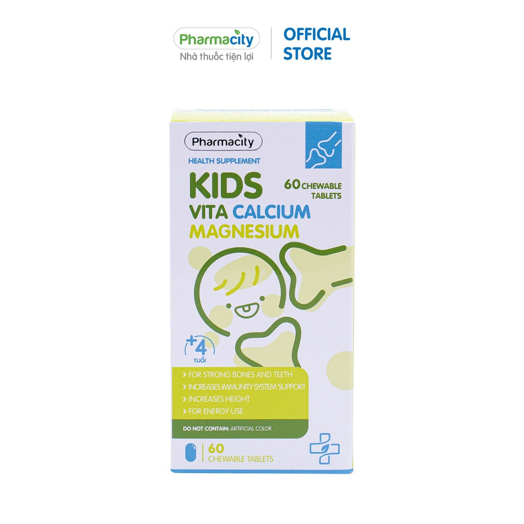 Viên nhai Pharmacity hỗ trợ bổ sung calci, magie và vitamin D Kids Calcium Magnesium Pharmacity (Hộp 60 viên)