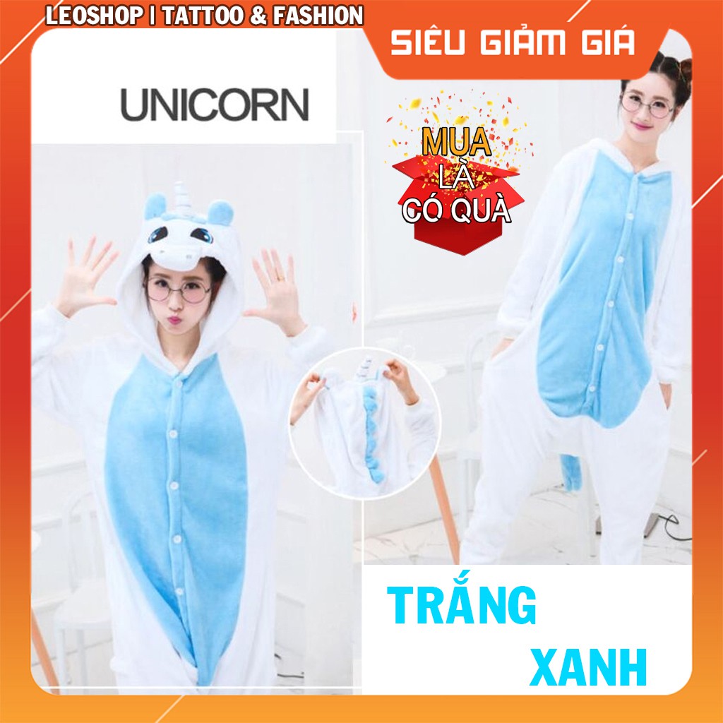 Bộ Đồ Thú Unicorn Trắng Xanh - Chất Nhung Mịn Cao Cấp [FREESHIP]