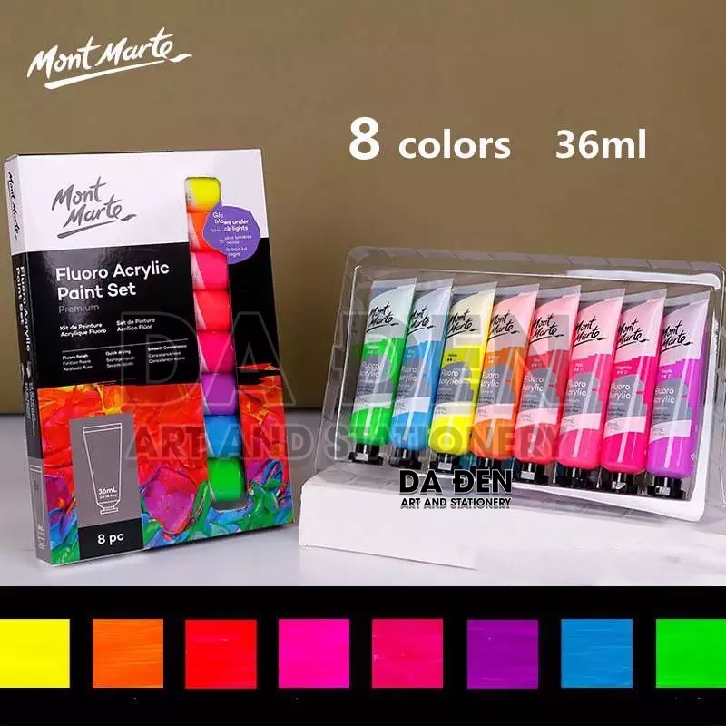 [DA ĐEN] Màu Acrylic Neon Bộ 8 Màu 36ml Mont Marte