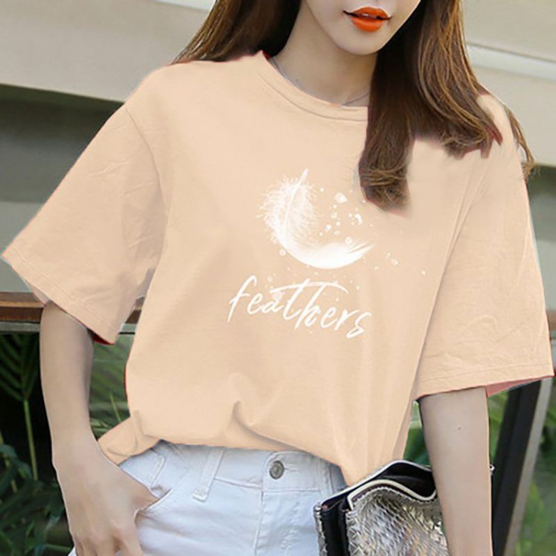 Áo thun nữ tay ngắn in hình lông vũ chất vài cotton co dãn freesize dưới 60kg | BigBuy360 - bigbuy360.vn