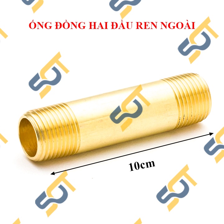 [ỐNG TIỆN REN] Đầu nối ống hai ren ngoài BSP hệ G, đốt nối ren dài 10cm &amp; 1 tấc - Chất liệu Đồng thau