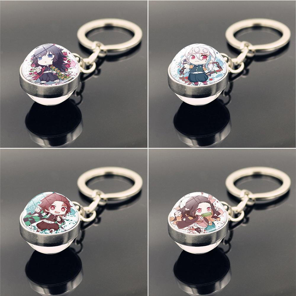 BARRY Trendy Time|Pendant Double Side Glass Cosplay Prop Keyring Anime Demon Slayer Keychain Kamado Tanjirou Spin Moon Kimetsu No Yaiba Tomioka Giyuu Unisex Kamado Nezuko Glass Ball Keychain