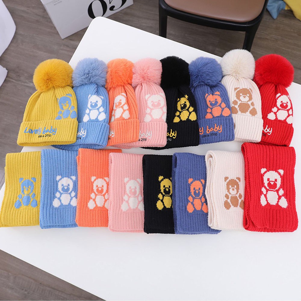 Bộ khăn mũ cho bé trai và bé gái, mũ len và khăn quàng cổ cho bé yêu