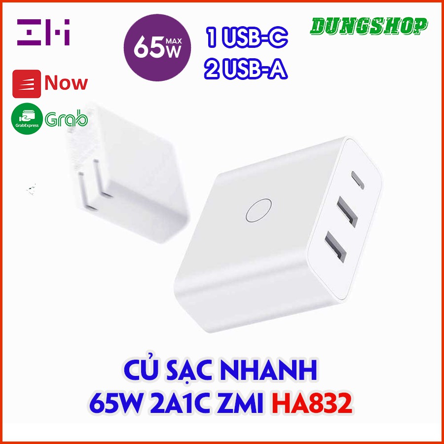 Củ sạc 65w ZMI HA835 (2A1C) / HA832, Hỗ trợ sạc iPad, iPhone, Máy tính xách tay, Điện thoại