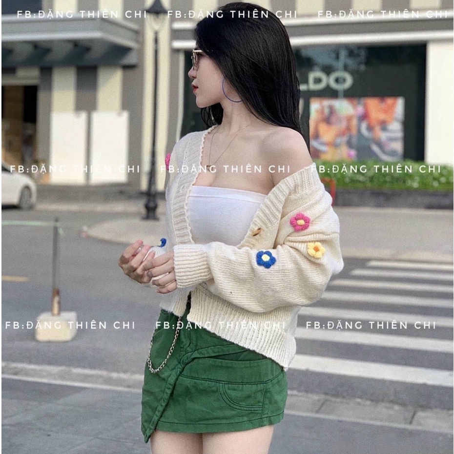 Cadigan len hoa xinh chất len dày dặn dáng rộng croptop vanmiuhsop