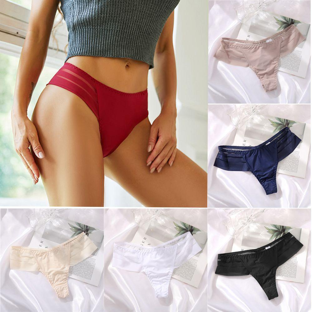 Quần Lót Lọt Khe Vải Lưới Thoáng Khí Họa Tiết Kẻ Sọc Gợi Cảm Cho Nữ