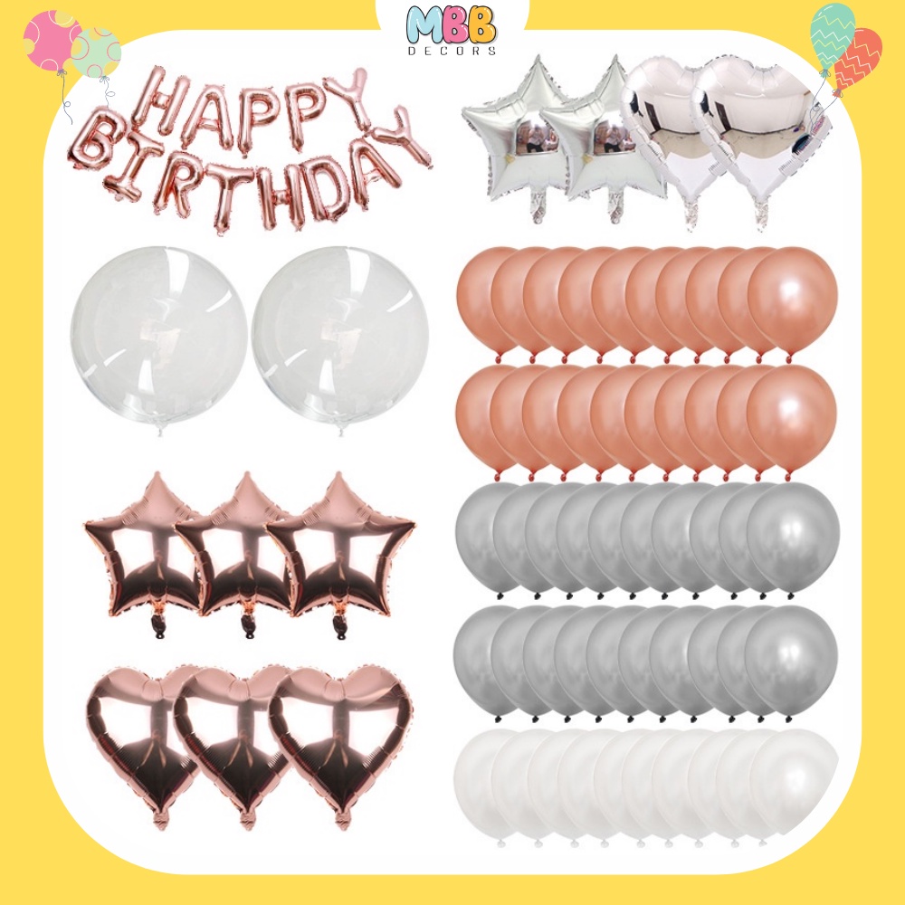[TẶNG BÓNG SỐ &amp; BƠM, KEO] Set Trang Trí Sinh Nhật Màu Hồng Gold Dành Cho Bé Gái và Bạn Nữ 0001