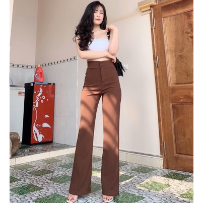 Quần Tây Ống Loe Cạp Cao Madela 2 Cúc Nâng Mông Tôn Dáng, Quần Cạp Cao Ống Loe Siêu Tôn Dáng - Qos101