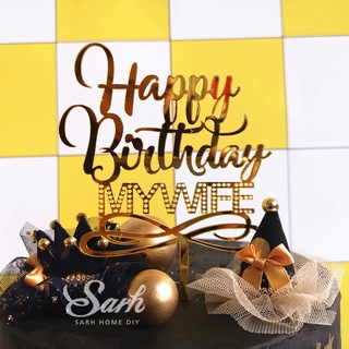 Que cắm mica HPBD Wife màu vàng_Chúc mừng sinh nhật vợ yêu