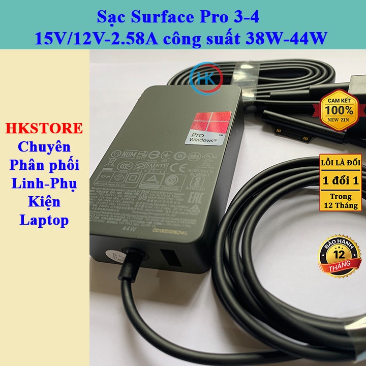 Sạc Surface Pro 3-4 15V/12V-2.58A 30W-38W-44W Microsoft Surface Pro 3 Pro4 Model 1625 1724 1796 1824 1901