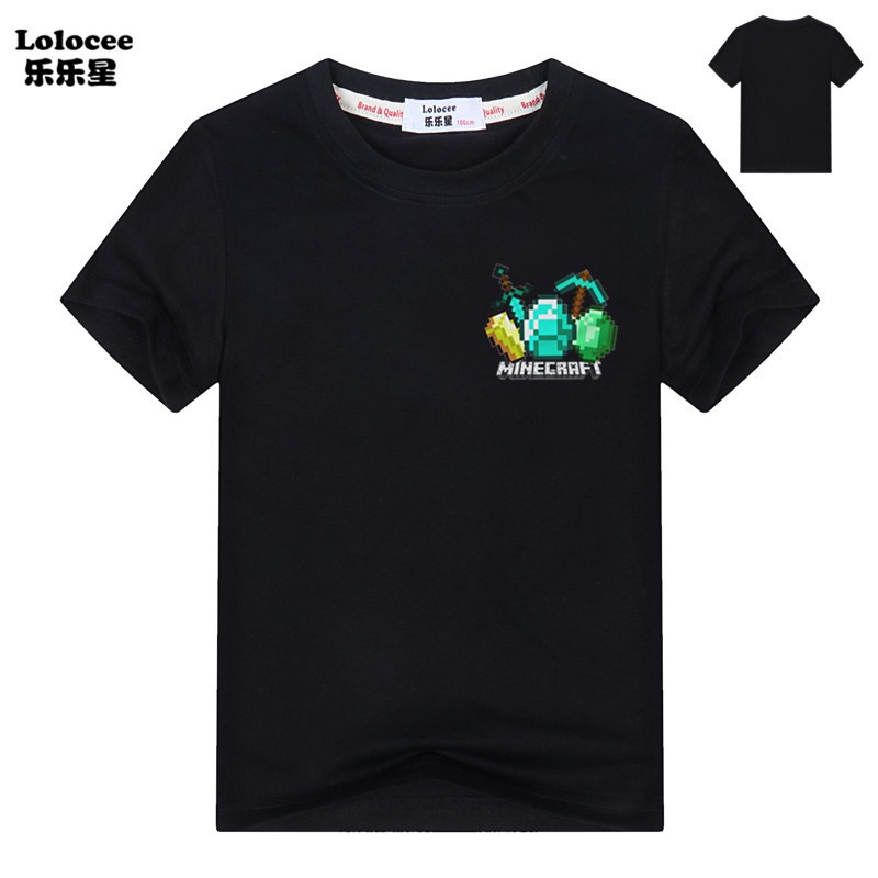 Minecraft Diamond Tools Printed T-shirt  Boys Short Sleeve T Shirt Summer Sport Tees