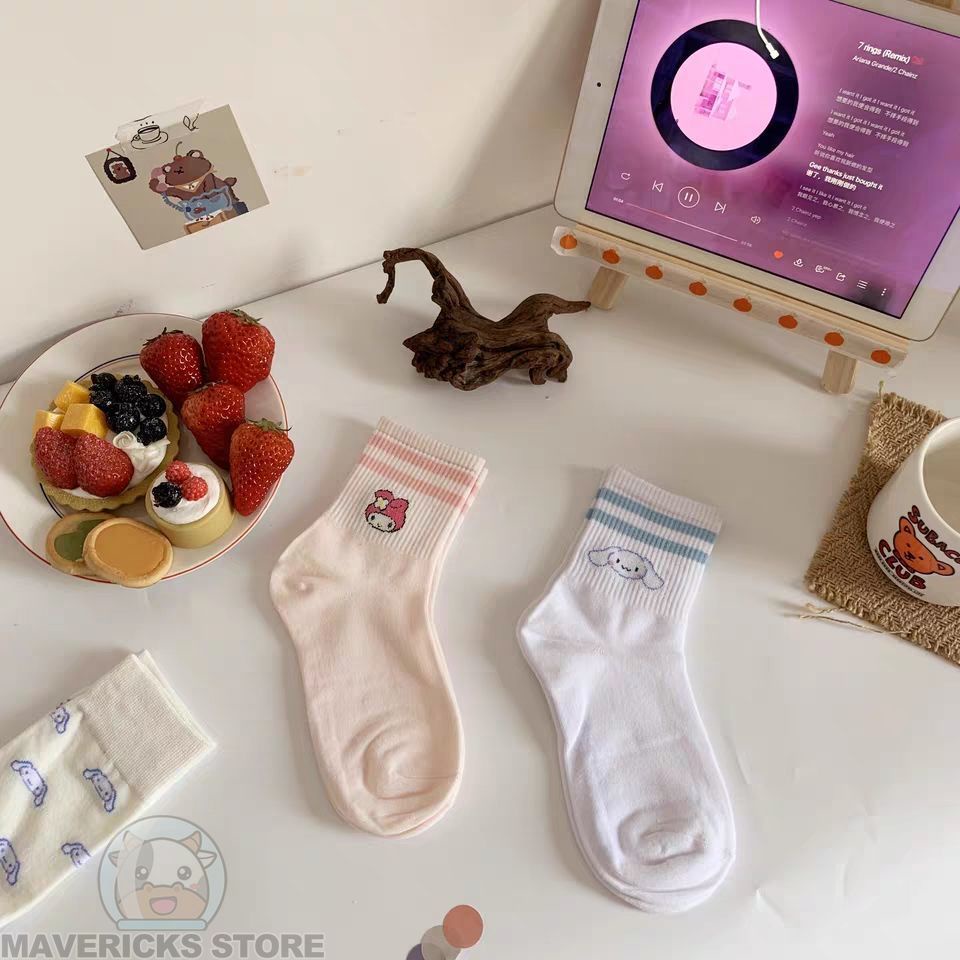 Vớ Cotton Mỏng Họa Tiết Hoạt Hình Melody/Chó cinnamon Kiểu Nhật Bản Dễ Thương Cho Nữ