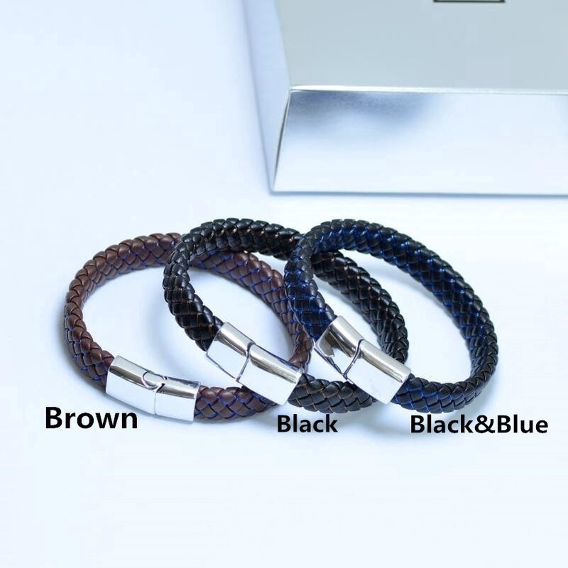 Vòng tay da bện phong cách punk nhiều màu tùy chọn cho nam