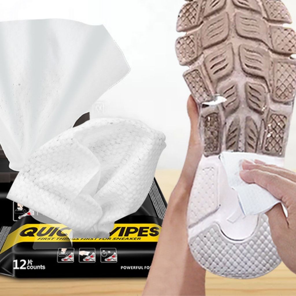 Khăn lau giày thể thao sneaker Quick Wipes , giấy ướt lau giày gói 12 tờ trắng tiện lợi siêu sạch