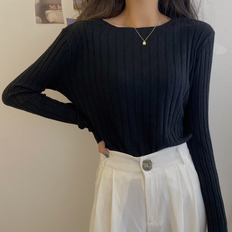 Áo len nữ dài tay cổ tròn thời trang Hàn | BigBuy360 - bigbuy360.vn