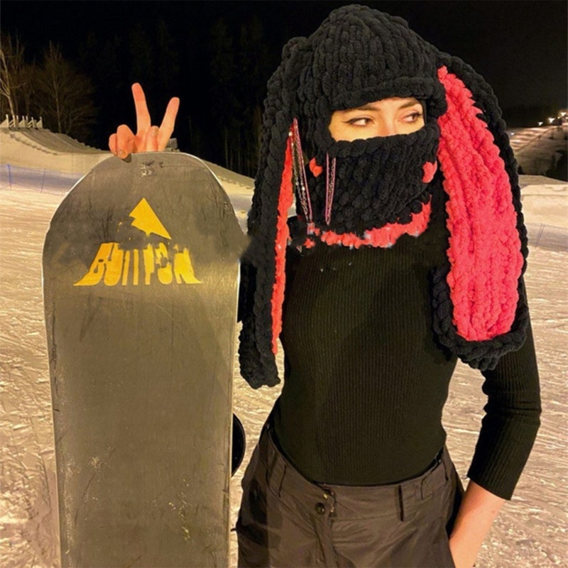 Mũ Len Beanie Đính Tai Dài Họa Tiết Hoạt Hình Dễ Thương