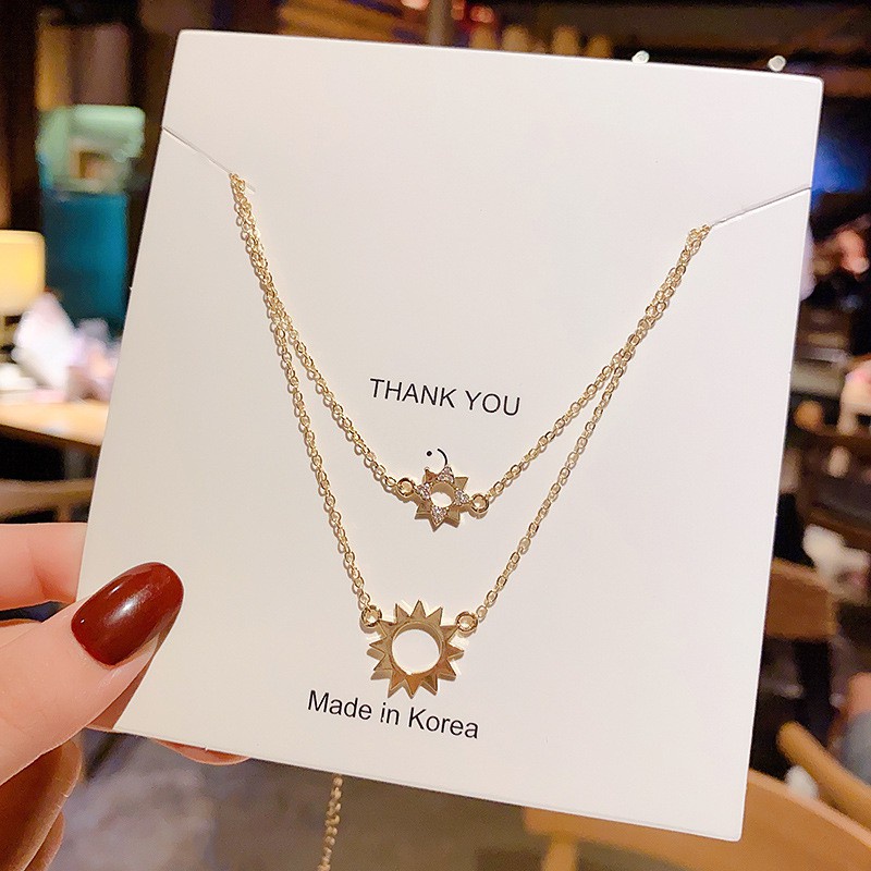 Korean version of simple temperament double-layer sun necklace classic hollow collar necklace