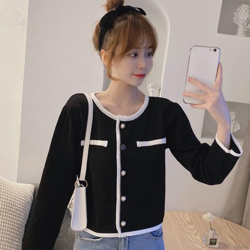 Áo cardigan cổ tròn dáng ngắn thời trang mùa thu xinh xắn cho nữ