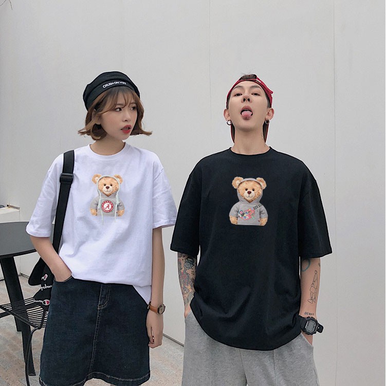 Áo phông đôi nữ form rộng tay lỡ unisex chất vải cotton AT080 Miucho in hình