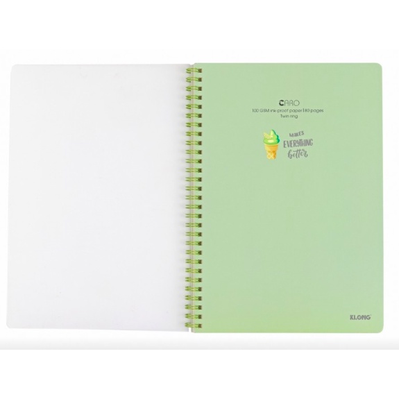 Tập Vở caro lò xo Klong size B5 80 trang MS 574 , sổ caro Klong 80 trang lò xo kép bìa nhựa trong PP màu Pastel cute