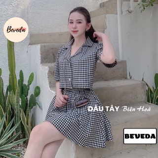 Set caro áo vest croptop - kèm chân váy