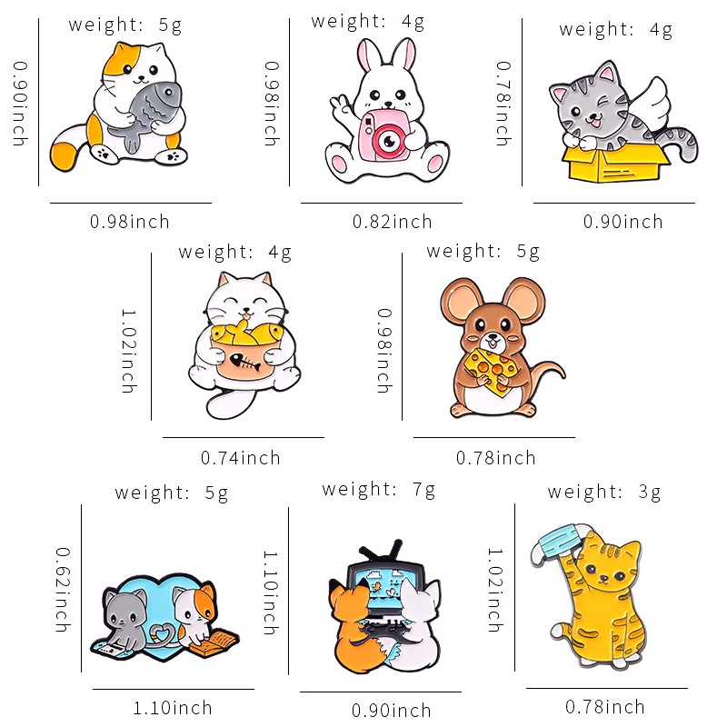 Ghim Cài Áo Hình Mèo/Chuột/Cá Hoạt Hình Dễ Thương