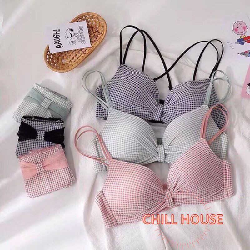 HOT Áo Lót Nhún Nơ Họa Tiết Kẻ caro Siêu Nâng Ngực A 25 - CHILLHOUSE