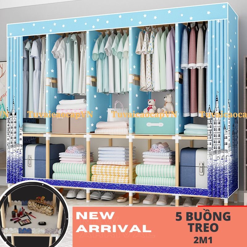 Tủ vải để quần áo tủ để đồ khung gỗ bọc nhựa 5 buồng loại 1 TỐT NHẤT TRONG TẦM GIÁ chỉ có tại tuvaicaocapVN