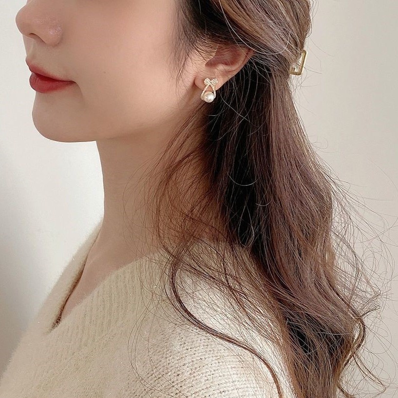 Khuyên tai nơ hình cá ngọc trai nhân tạo phong cách Hàn Quốc NOCA457