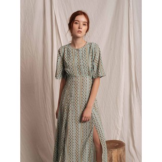 Đầm xẻ tà nữ YV LE & CO vải lụa chấm bi thanh lịch