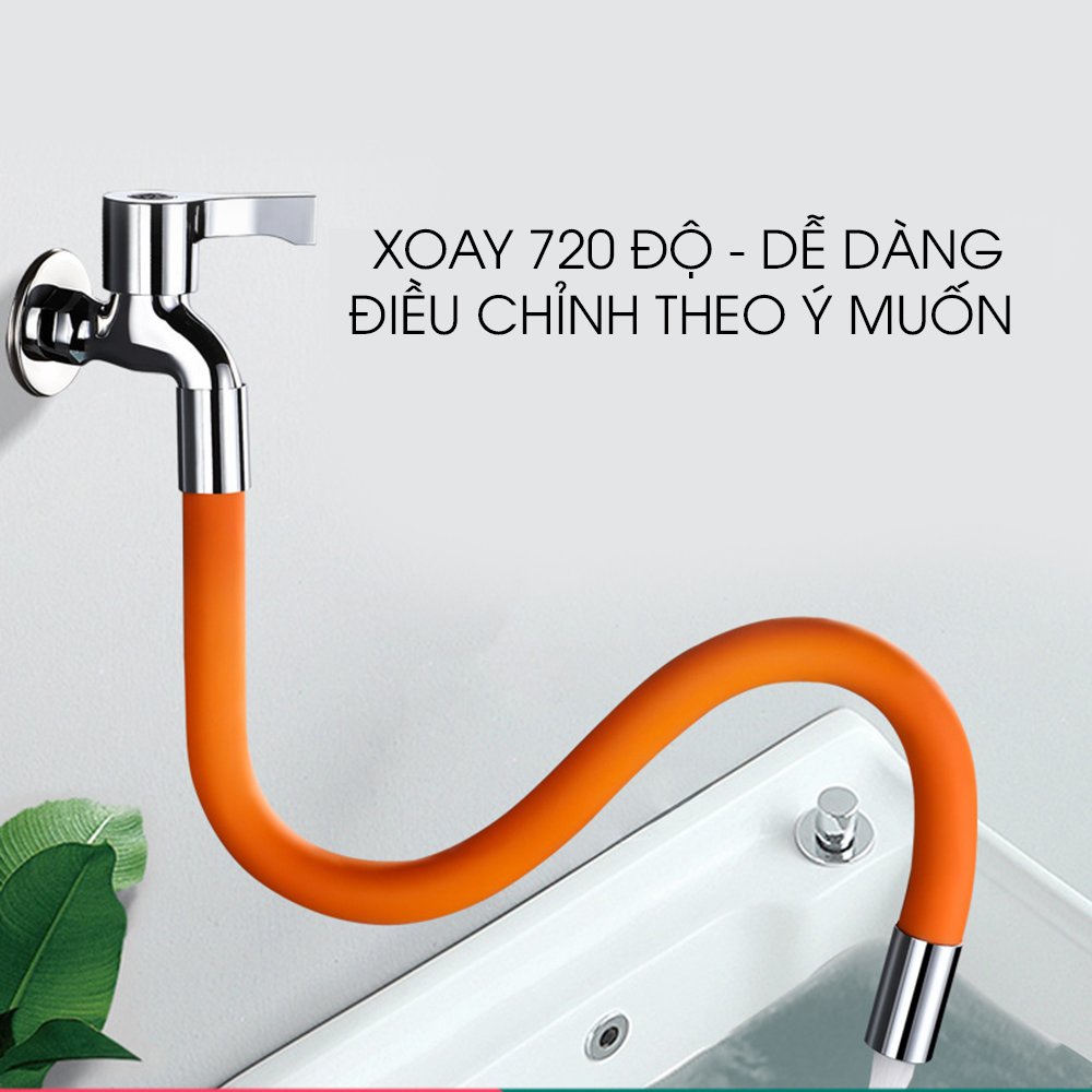 Đầu nối dài vòi nước tăng áp lực dài 30cm chất liệu inox và silicone  xoay linh hoạt 720 độ