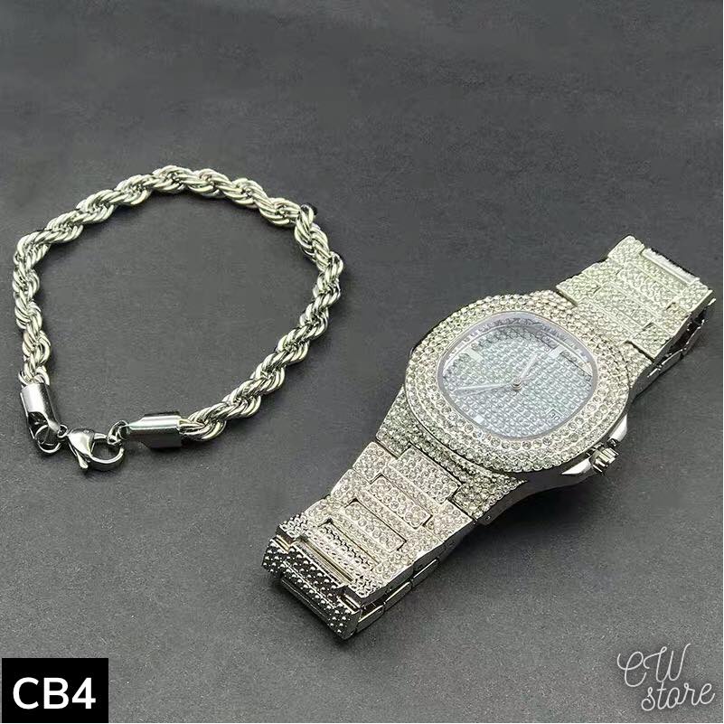 Set Đồng Hồ & Lắc Tay Nam Nữ Phong Cách Hiphop