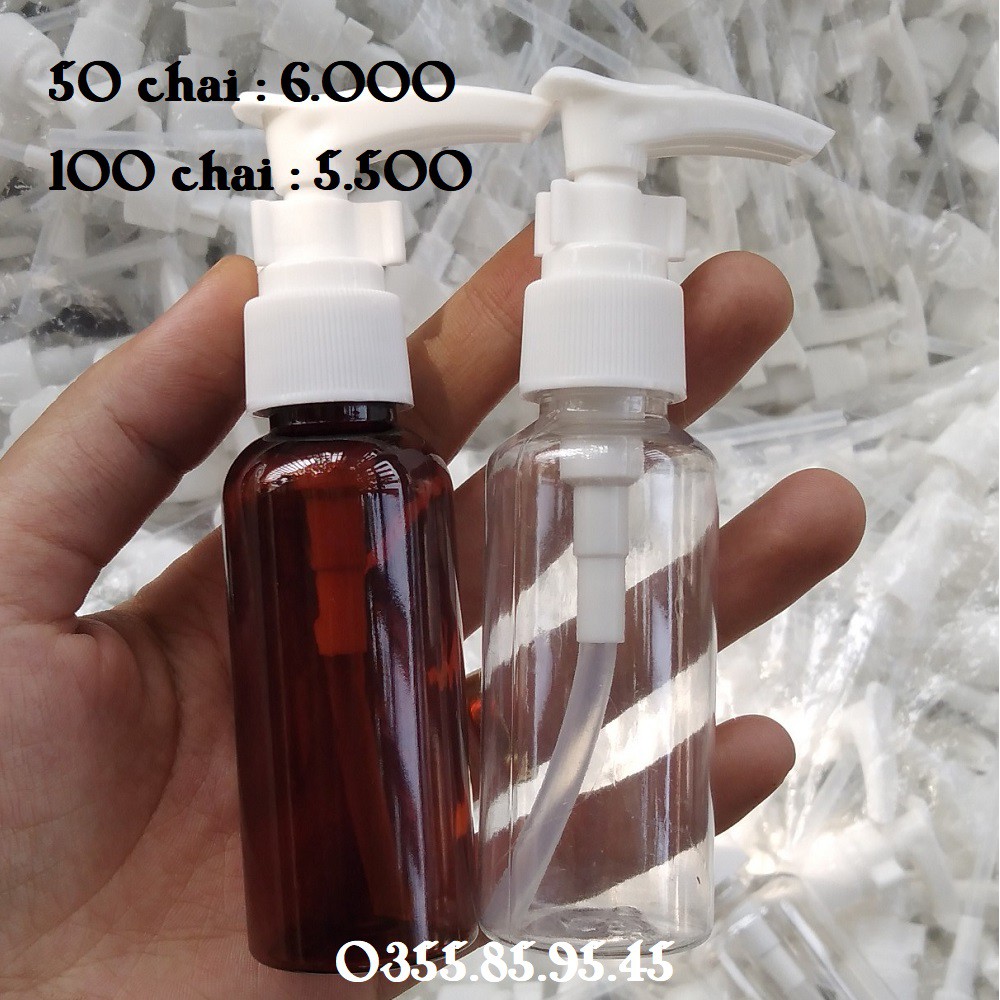 Chai nhựa pet xịt vòi nhấn DÀI 50ml / 100ml chiết mỹ phẩm, đựng dầu gội, sữa tắm