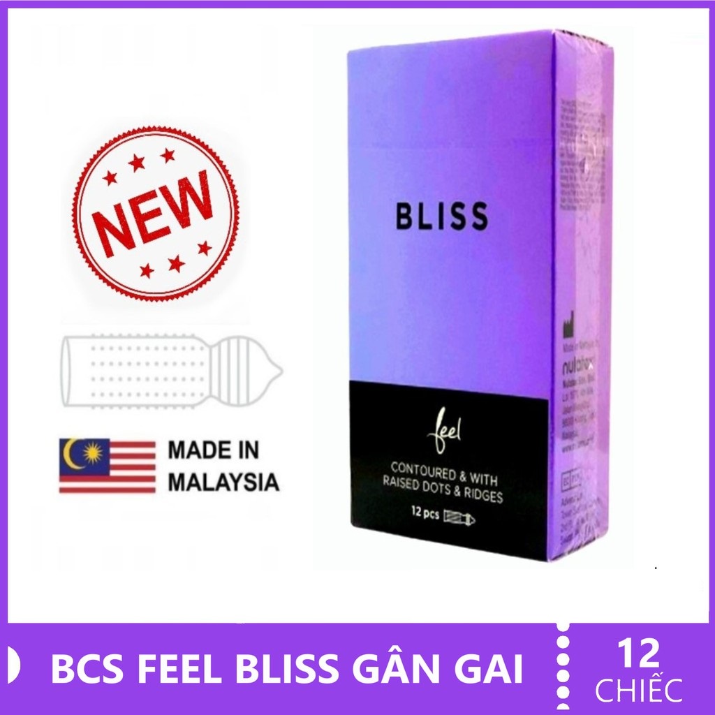 Bao cao su Gân Gai tăng khoái cảm Feel Bliss - hộp 12 chiếc - Malaysia