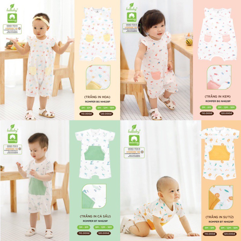 Romper in hình cotton Lullaby mềm, mát