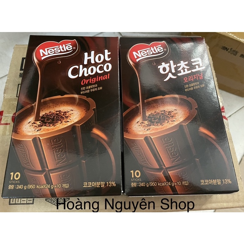 Nestle Hot Choco Original 240gr - Bột Cacao Nestle hộp (10 gói x 24gram) Nhập Khẩu Hàn Quốc date 2023