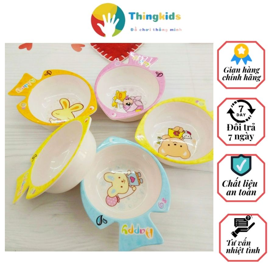 Bát ăn dặm hình cá cho bé chất liệu nhựa phíp an toàn, chống vỡ, có tặng kèm thìa cho bé - Thingkids