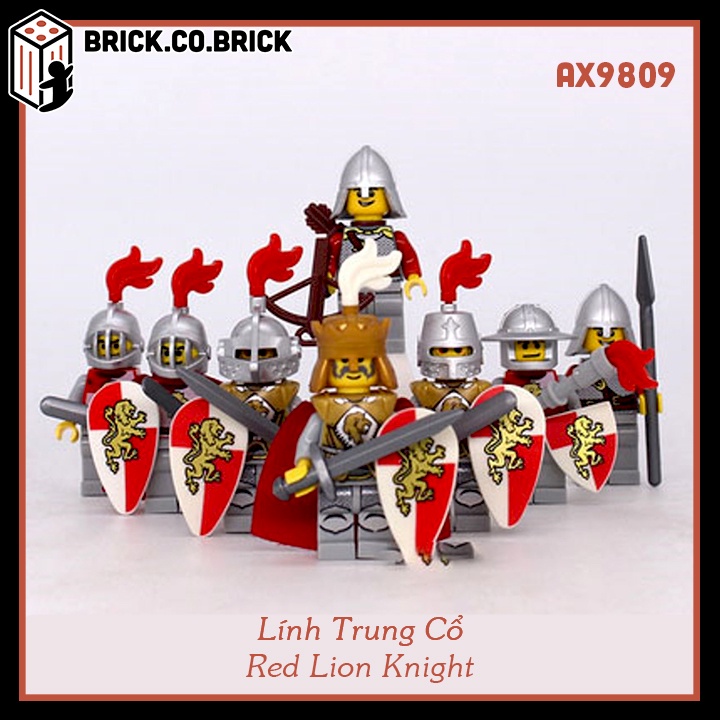 Bộ Sưu Tập Lính Sư Tử Đỏ Trung Cổ Red Lion Knight Minifigure Castle Medieval AX9809