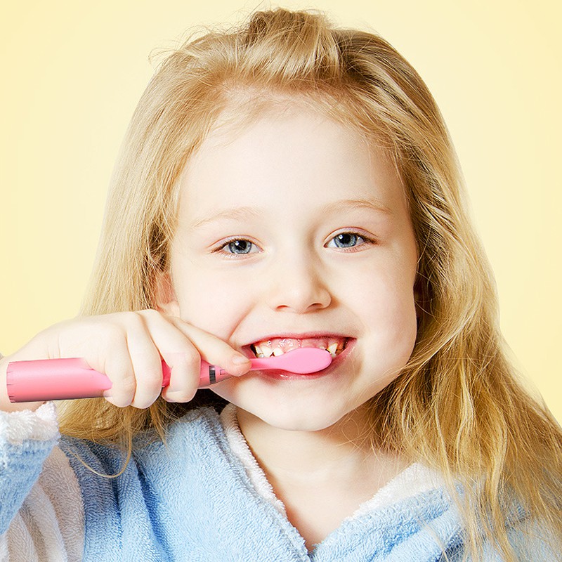 Bàn chải đánh răng cho bé, đầu chải mềm - bàn chải điện tự động làm sạch răng cho trẻ [Kèm 8 đầu chải sủ dụng lâu dài]