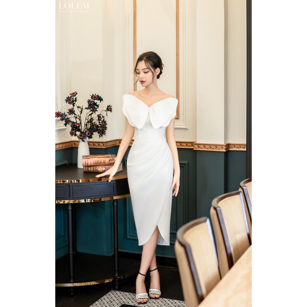 Đầm ôm body LOLEM DO198 xẻ tà chéo vải đũi Hàn mềm mại nhẹ nhàng