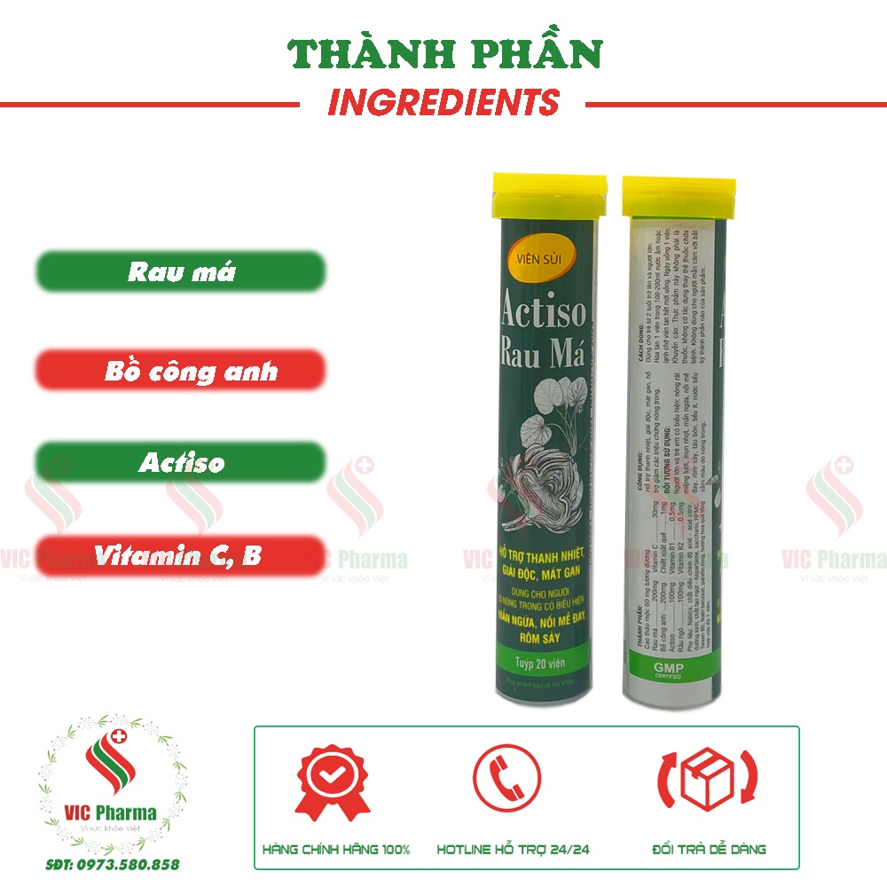 Viên sủi Actiso Rau má hỗ trợ thanh nhiệt, giải độc, mát gan, Tuýp 20 viên