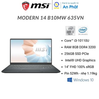 Laptop MSI Modern 14 B10MW 605VN/ 635VN  (i3-10110U | 8GB | 256GB | Intel UHD Graphics | 14.0 inch FHD | Win 10 | Xám)