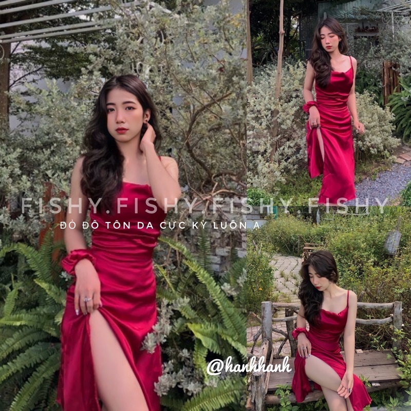 Đầm Hai Dây Dáng Dài Lady Dress Cổ Trễ Xẻ Tà Cao Hack Dáng Quyến Rũ Hàn Quốc DB.FISHY