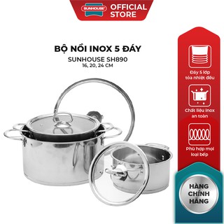 Bộ Nồi Inox 5 Đáy SUNHOUSE SH890 16, 20, 24 cm