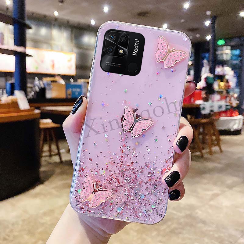 Ốp Điện Thoại Mềm Trong Suốt Hình Bướm Lấp Lánh Cho Xiaomi Redmi 10C 10A 10 Note 11 11S 11Pro 11 Lite 12 K40 K50 11T Pro