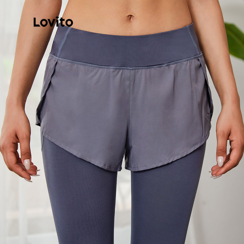 Quần legging skinny Lovito thể thao 2 trong 1 LGJYFSP1017 (màu xám)