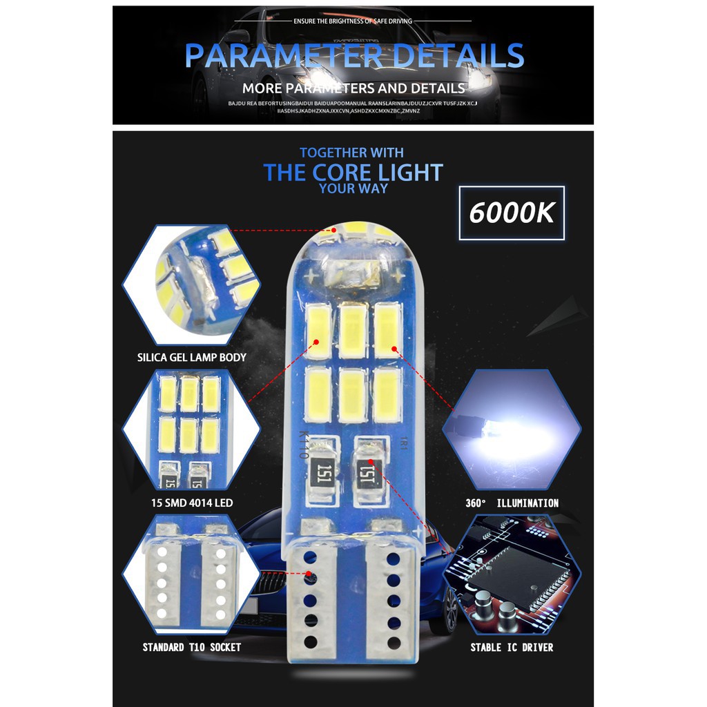 Đèn Led LYMOYO T10 194 W5W 15smd Đèn Nội Thất Cho Xe Hơi 4014