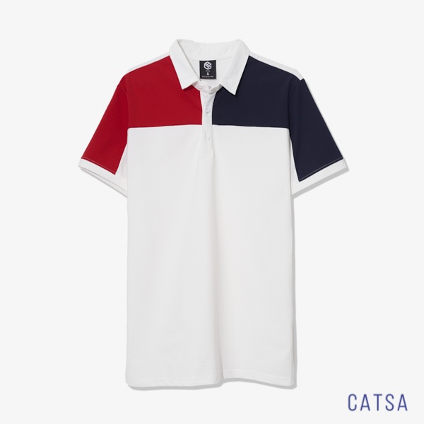 Áo thun Polo nam cổ bẻ trắng phối đỏ xanh đen CATSA thun Cotton cao cấp, bền, dáng áo chuẩn ATP266