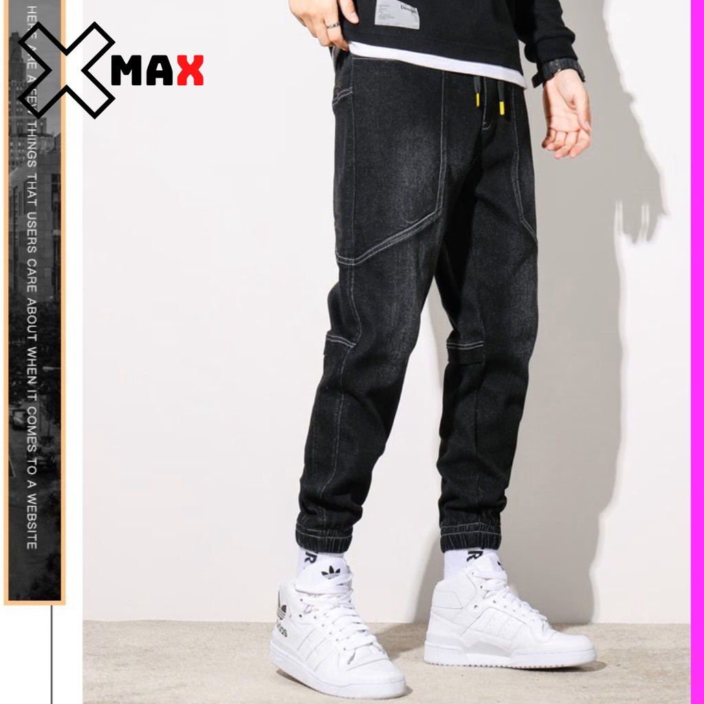 Quần jean nam dáng jogger co giãn 4 chiều bo gấu phá cách cực đẹp, Quần bò nam cạp chun Hottrend hàn quốc Xmax B052 | BigBuy360 - bigbuy360.vn