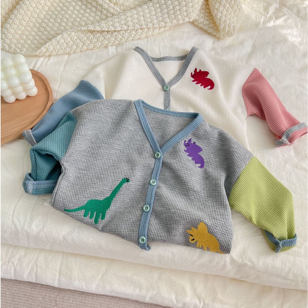 Áo Khoác Cardigan Dệt Kim In Hình Khủng Long Thời Trang Xuân Thu Cho Bé